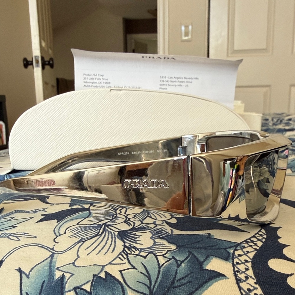 Prada Clear Frame Silver Mirror Rectangular Sungl… - image 3